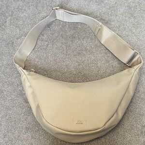 JULY Taupe Crescent Canvas Crossbody Bag GUC